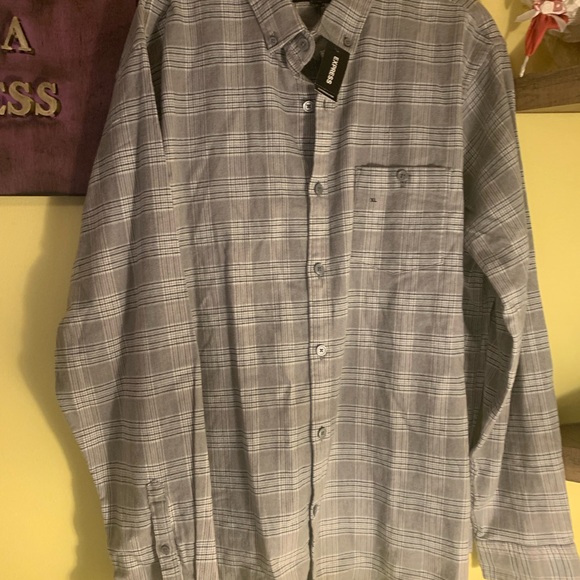 Express Gray Checkered Men's Shirt - Picture 1 of 4